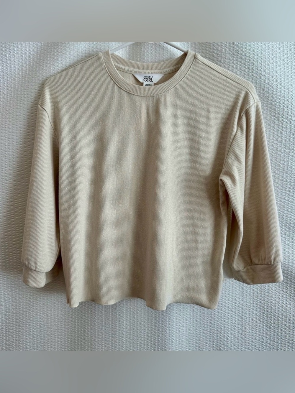 Athleta Girl Changemaker Ribbed Sweatshirt Pullover Oatmeal Girls Medium 8 10
